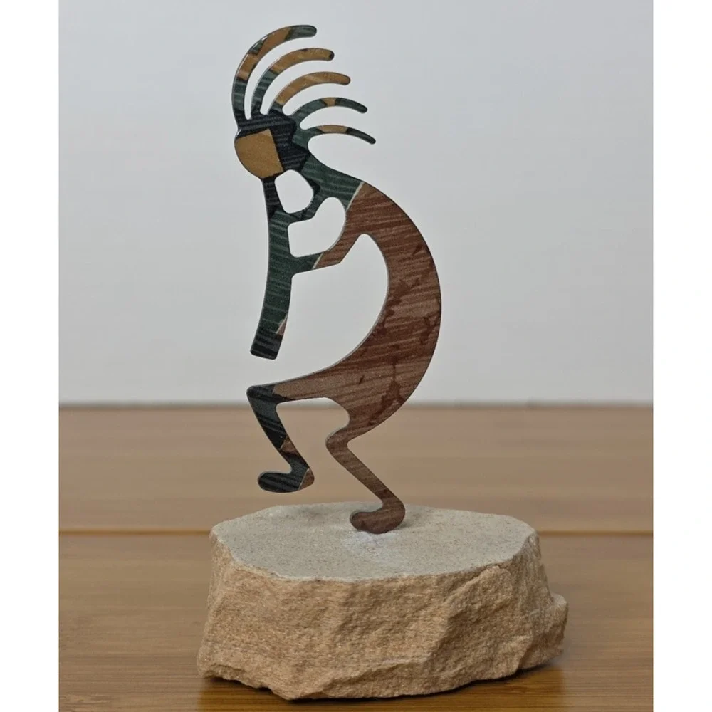 Lazart Kokopelli Metal Art Southwest‎ Enamel Figurine Sandstone 4.5